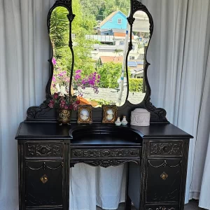 Enchanting Jacobean Black Vanity Set - Circa 1930's