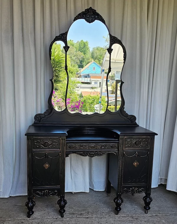Enchanting Jacobean Black Vanity Set - Circa 1930's - Image 8
