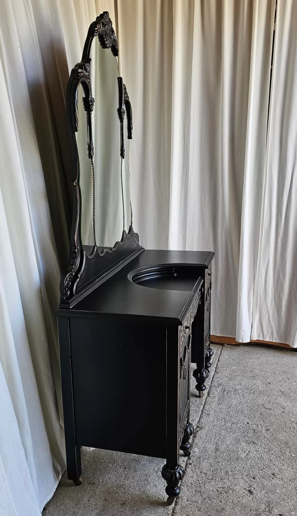 Enchanting Jacobean Black Vanity Set - Circa 1930's - Image 6